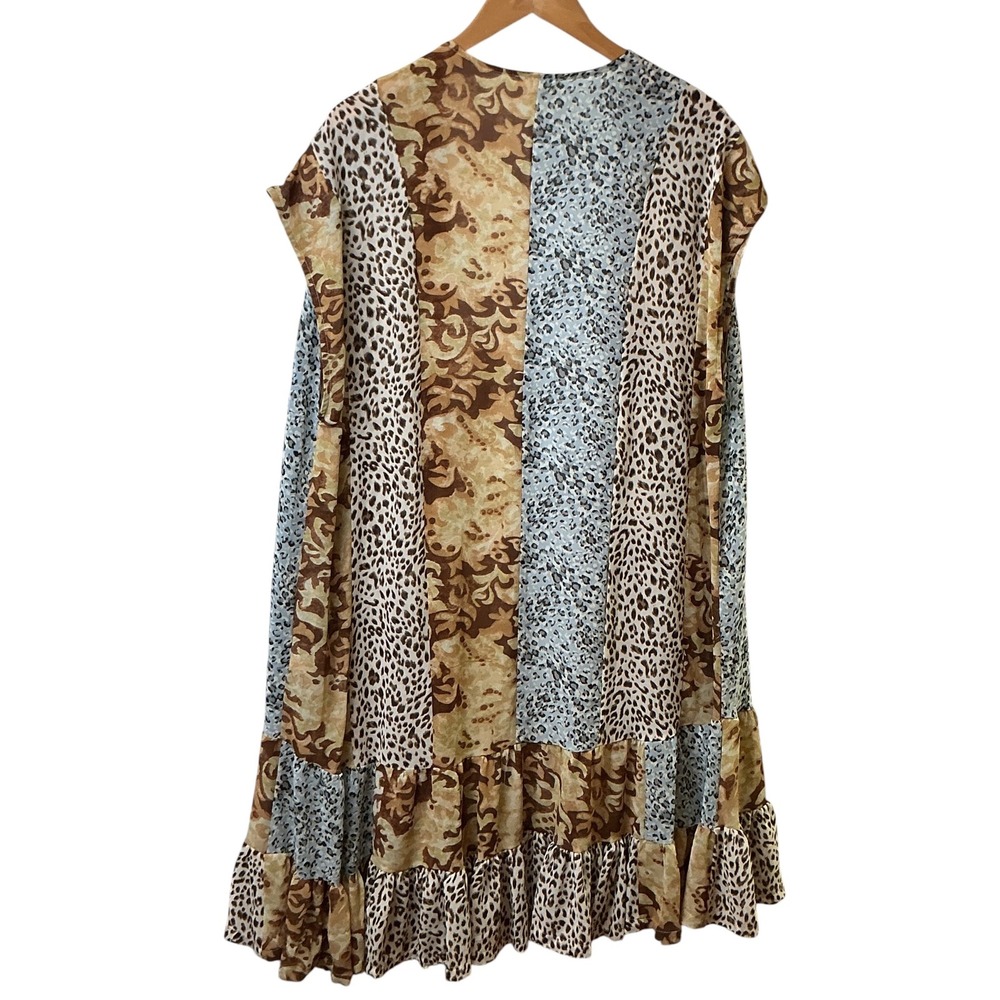 Kori Mixed Leopard Paisley Patchwork Ruffle Duster Vest Brown Blue ML B6888 - Picture 5 of 9